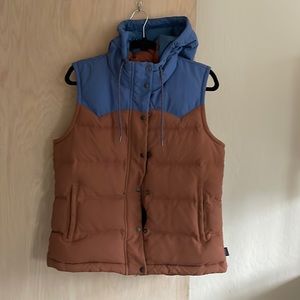 Patagonia Bivy puffer vest blue orange women's large